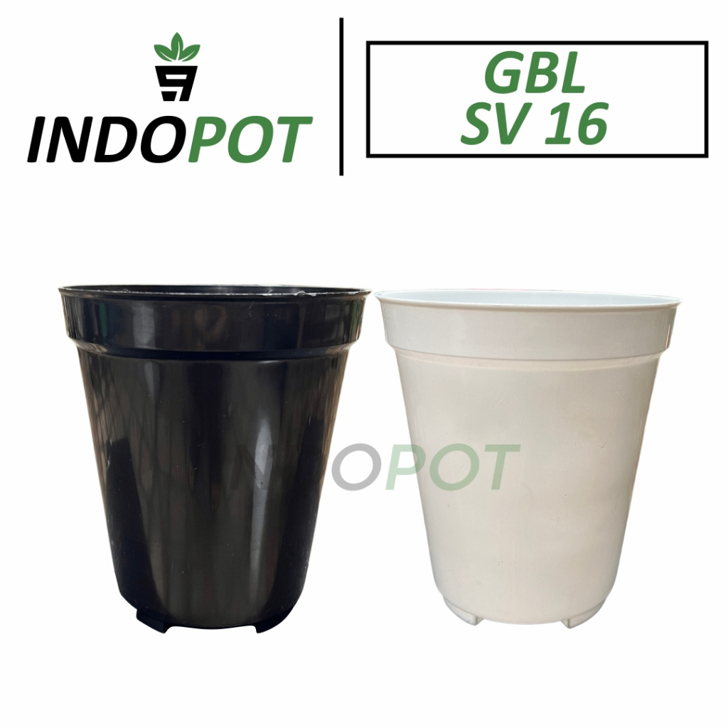 GBL SV Pot Tanaman Hias Tinggi Ukuran 16 HItam Putih Bahan Plastik Tebal