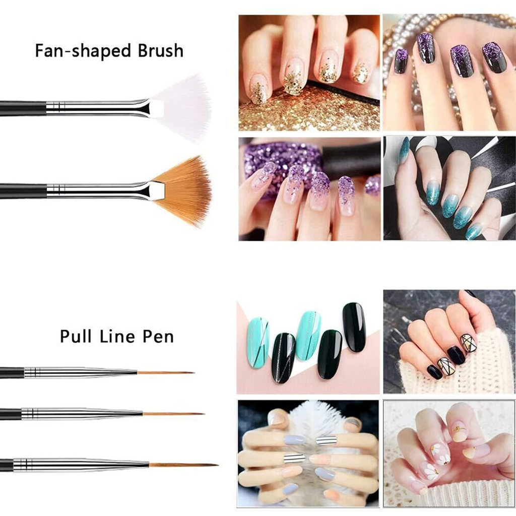 MAANGE 15pcs Nail Art Brush Set, Double Ended Fine Nail Liner Brush Dotting Pen Painting Tools for Salon at Home DIY Manicure Cake Painting Brushes 1349