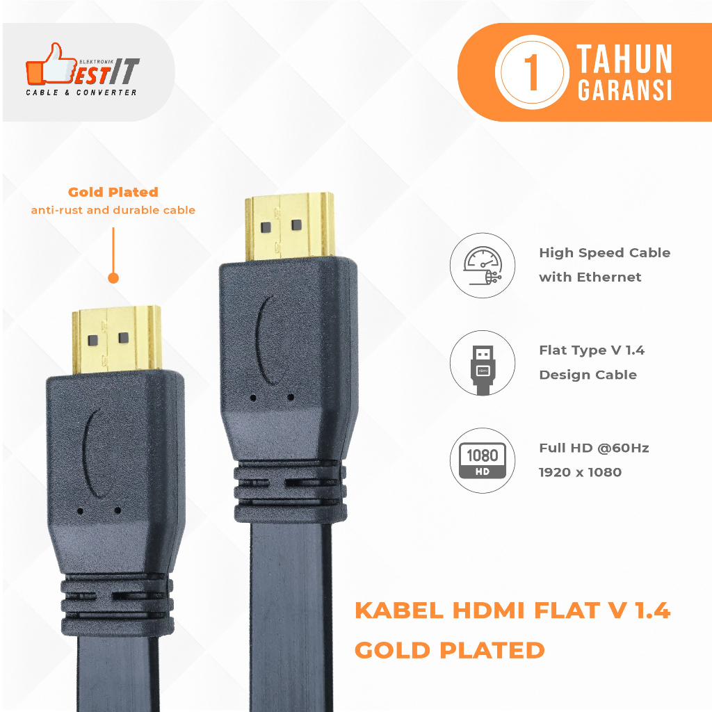 M-TECH Kabel HDMI to HDMI Flat V1.4 High Speed Quality