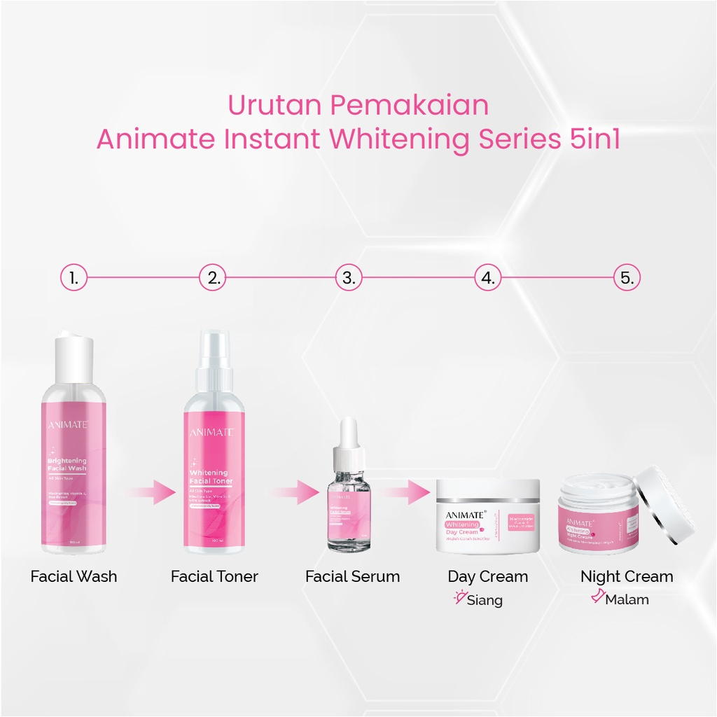 ANIMATE Series Glowing Barrier Skin Repair | Instant Whitening | Acne Solution Paket 5in1 Facial Wash Toner Serum Day Night Cream Skincare Wajah