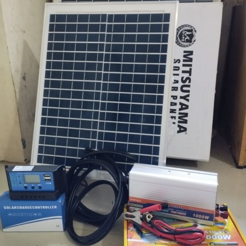 Solar Cell Panel Surya 20 WP Satu Set Controler dan Power Inventer 1000 Watt DC TO AC