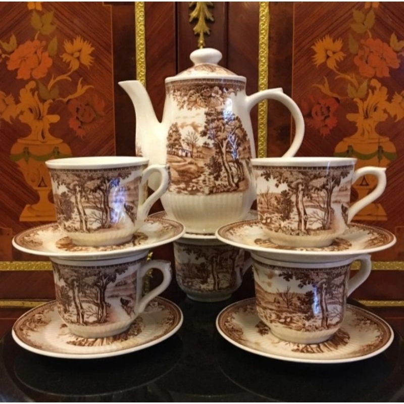 Tea set keramik japan motif eropa Nos