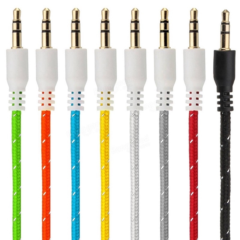 Kabel Data Aux AUDIO Nilon 1in1 Jack 3.5mm Panjang 100cm 1m HP Android Speaker