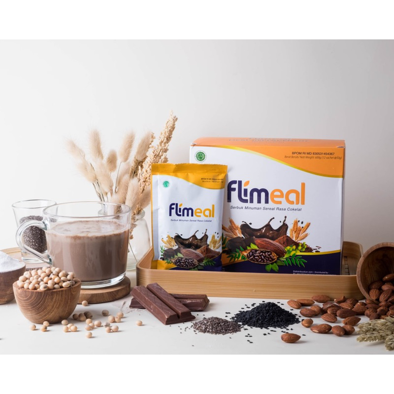 

Flimeal (Meal Replacement) - 1 Box (isi 12 sachet) Coklat vegan Exp Agustus 2024
