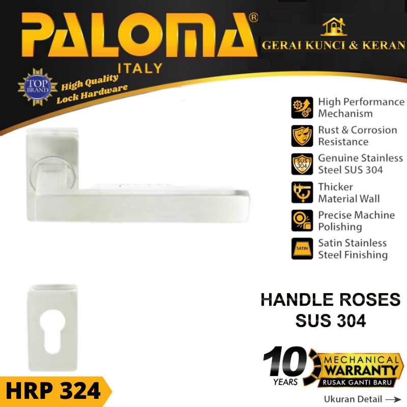 Handle Pintu Roses PALOMA HRP 324 LHT GERARDO LSQ STAINLESS STEEL