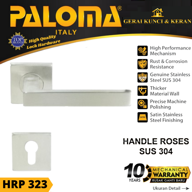 Handle Pintu Roses PALOMA HRP 323 LHT GERARDO SQ STAINLESS STEEL
