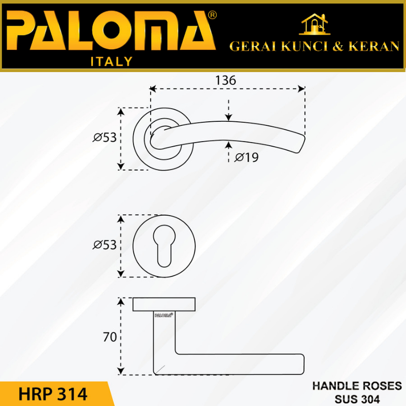 PALOMA HRP 314 Handle Pintu Roses Stainless Steel Lever Gagang Door