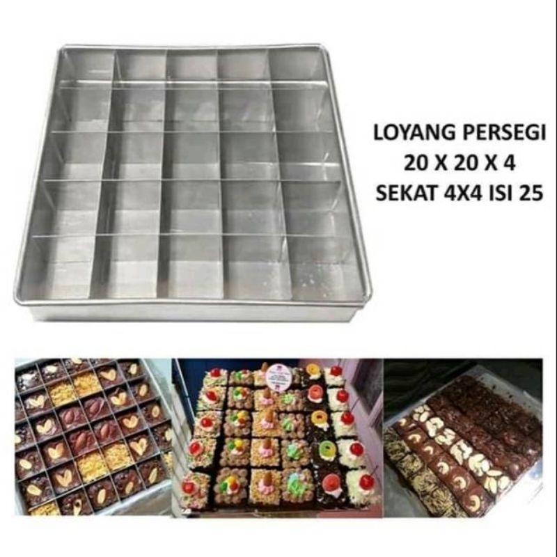 

LOYANG+ SEKAT BROWNIS UKURAN 20x20x4, 25 SEKAT