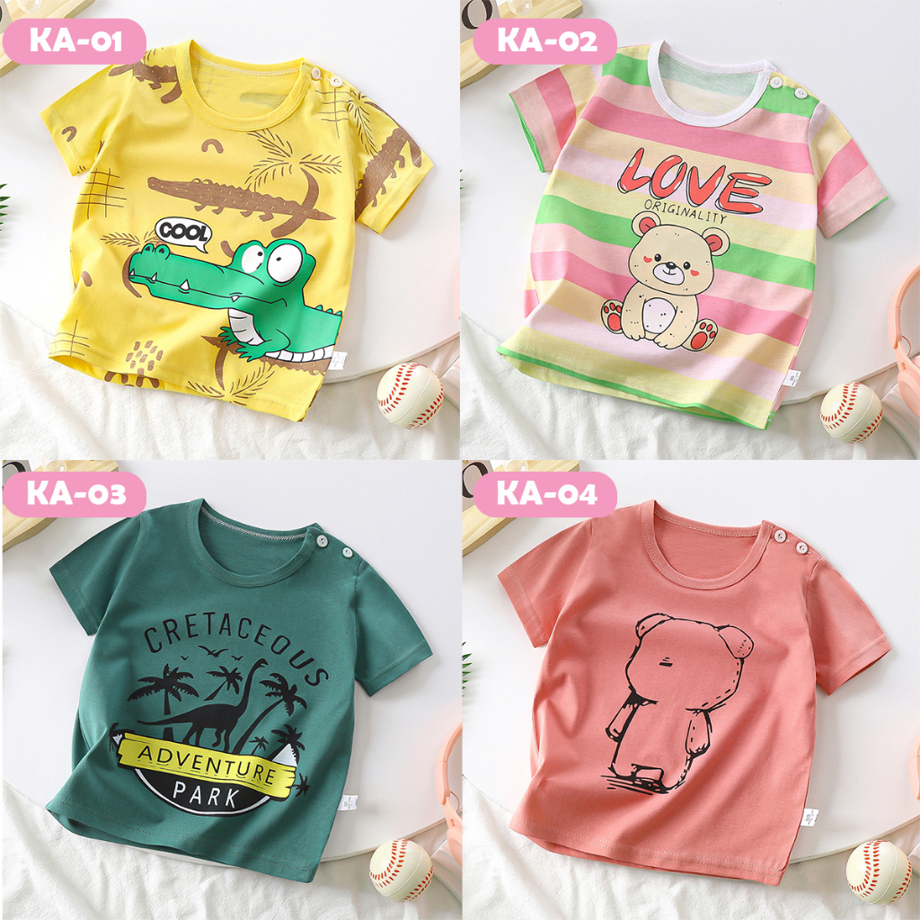 Baju Atasan Kaos Tshirt Anak Bayi Laki laki Perempuan Lengan Pendek Bahan Katun 1-5 tahun