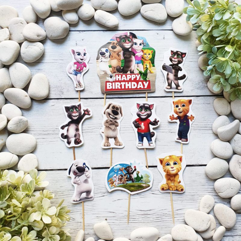 satu set cake topper hiasan kue ulang tahun karakter My Talking Tom