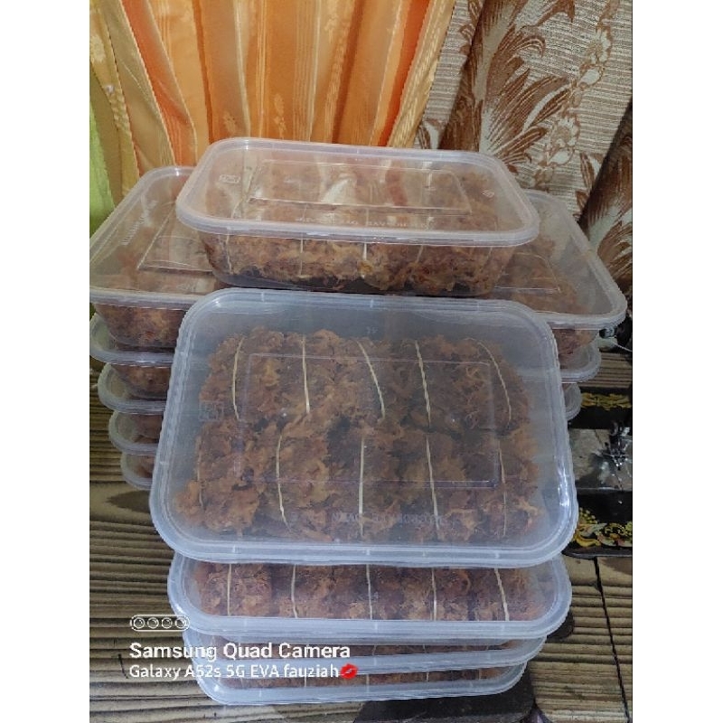 

RK60 Gepuk ayam jujut / gepuk jujut ayam / abon ayam (ISI 10 IKAT,box 500 ml,berat 200g)
