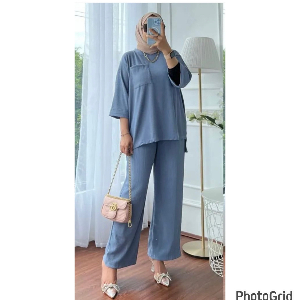 setelan celana  wanita setcel wanita knit merk clarke set daily oversize hanover