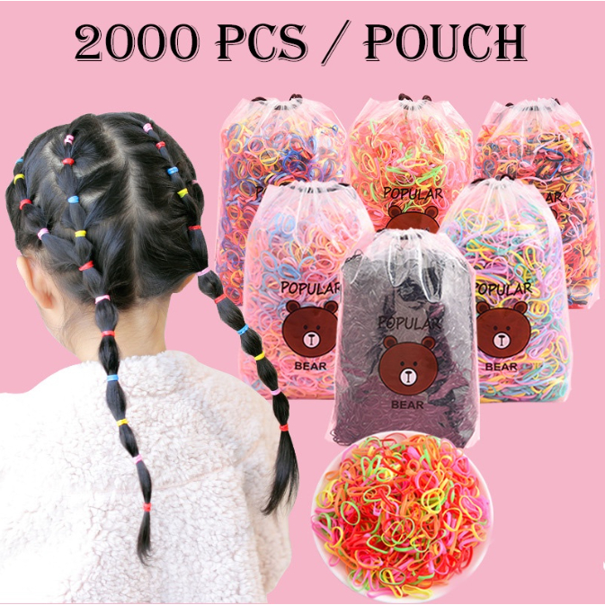 2000Pc Karet Jepang Ikat Rambut Anak Perempuan dengan Pouch CBKS LC