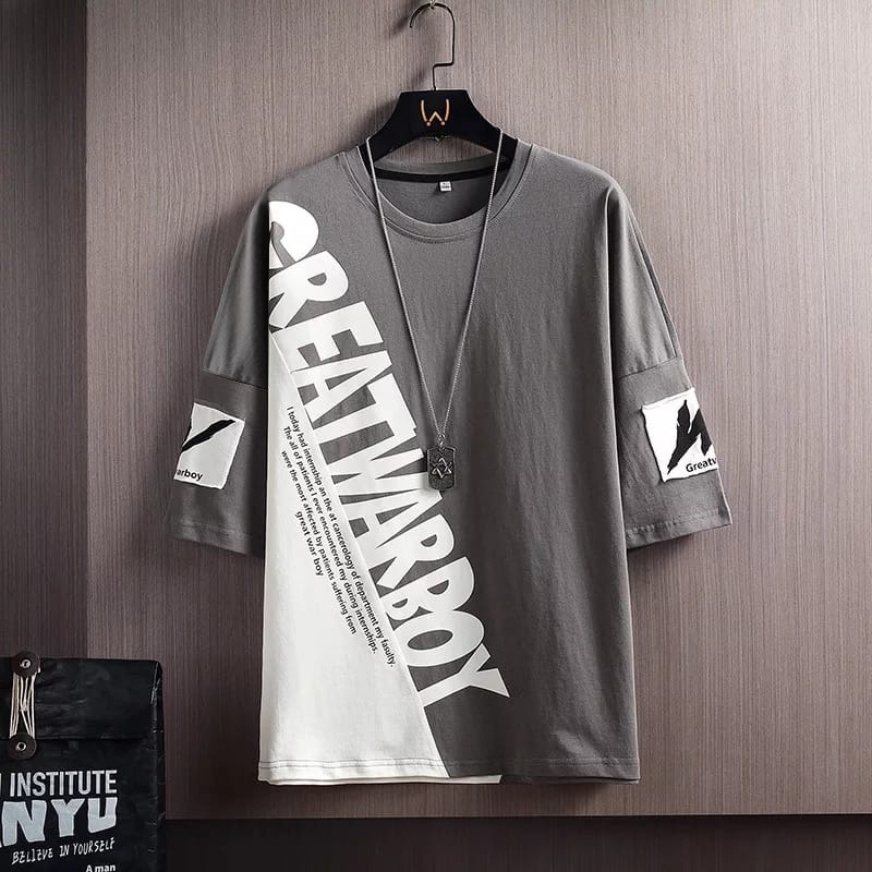 TOTOTASHOP Baju fashion kaos pria WARBOY M-L, Lengan pendek, bahan babyterry premium