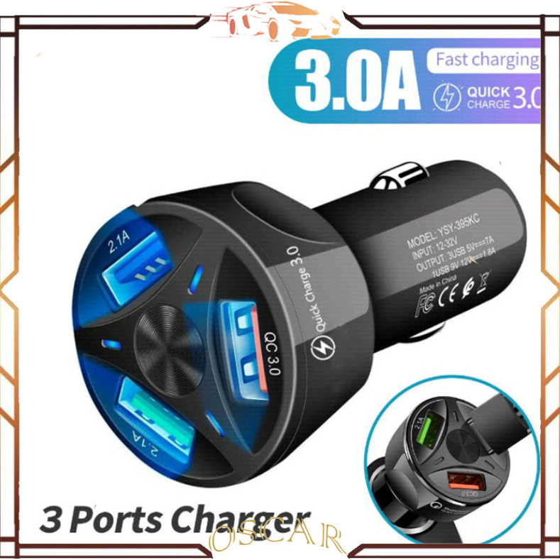 Car Charger HP Mobil Motor 3 USB Ports QC 3.0  Qualcomm fast Charging