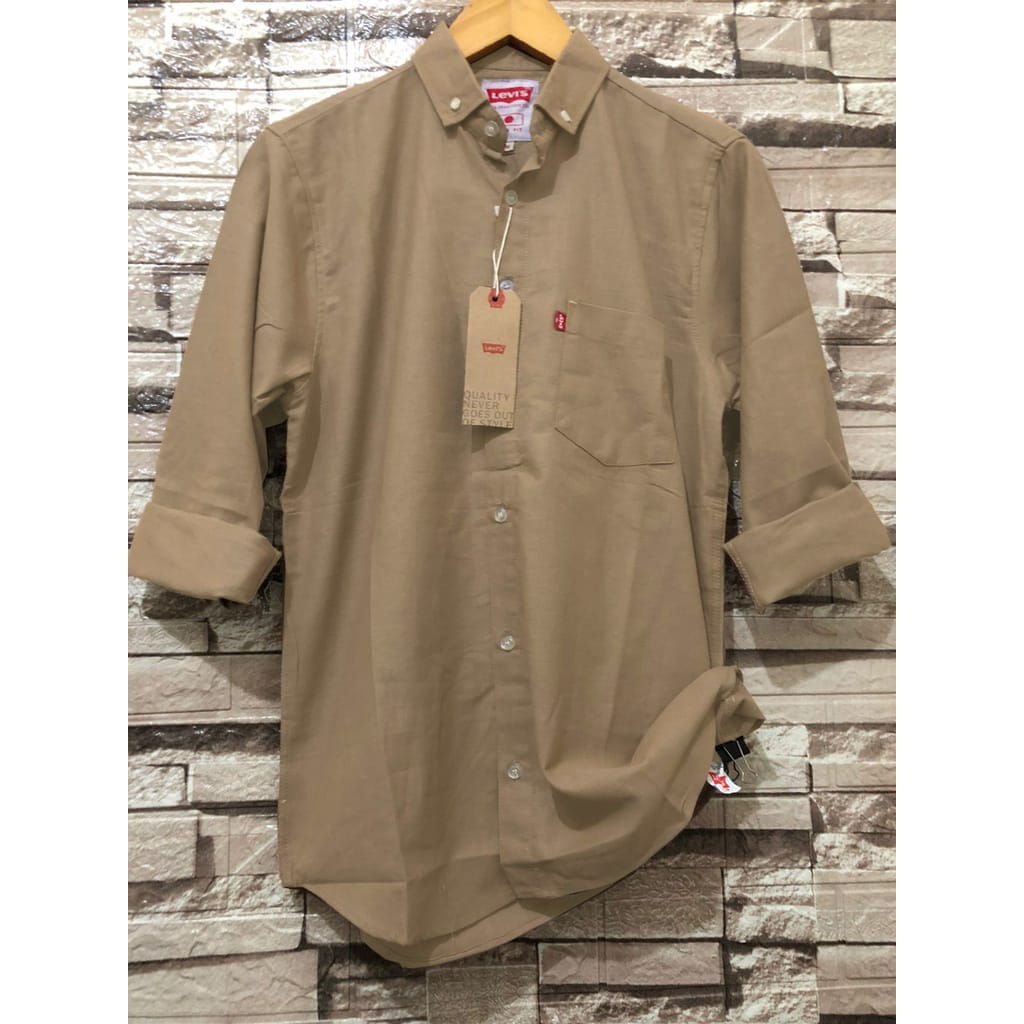 kemeja baju lengan panjang pria polos hitam putih nevy maroon size M L XL-Mocca