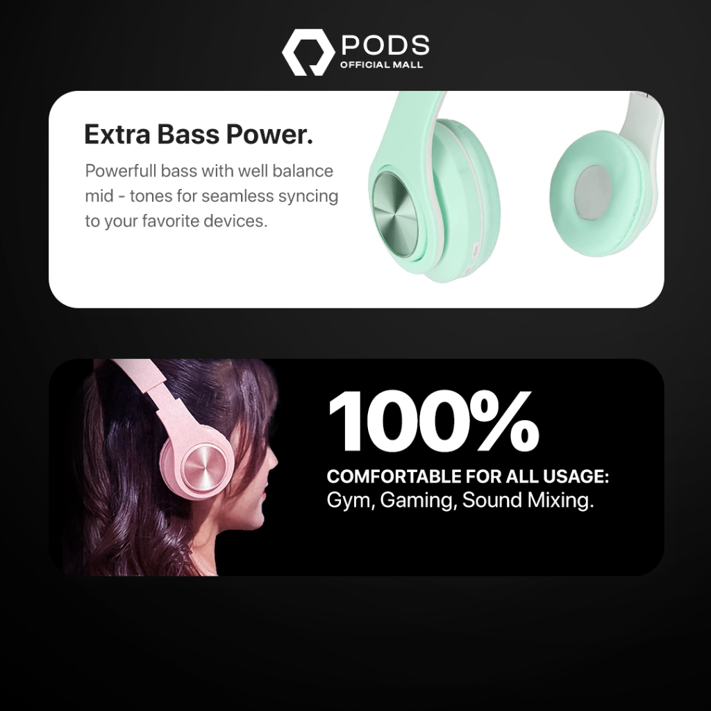 The Pods Play Pro [2023] Foldable Headphone Bluetooth Wireless - Bluetooth 5.0 Premium Wireless Headphone for IOS &amp; Android by Pods Indonesia
