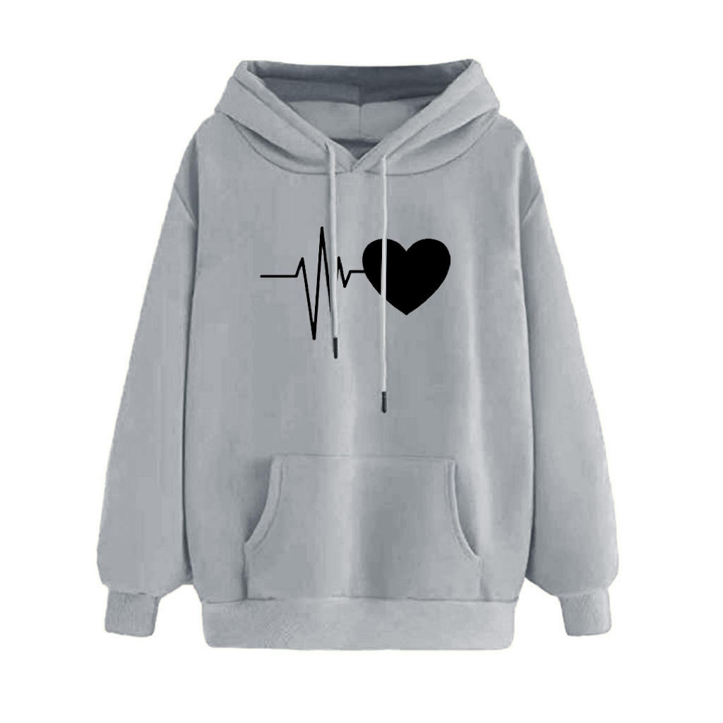 FenishaStore Sweater Hoodie Wanita Kekinian HEART PULSE Bisa Bayar Ditempat COD