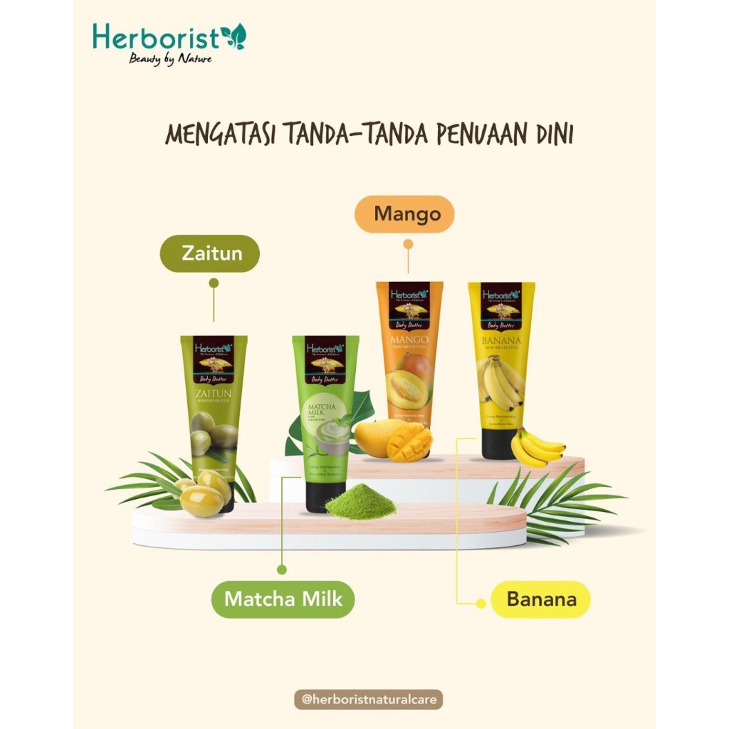 HERBORIST Body Butter Coconut Indonesia / 80g / With Shea Butter / Deep Moisturizing &amp; Nourishing Dry Skin / Melembabkan Mencerahkan Menutrisi / Strawberry Sorbet Frangipani Chocolate Zaitun Matcha Milk Mango Banana / Skincare Care Lotion Gel Scrub Tubuh