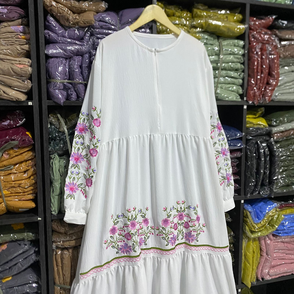 GAMIS BORDIR TASIK PREMIUM / LONG DRESS WANITA KEKINIAN MAWAR