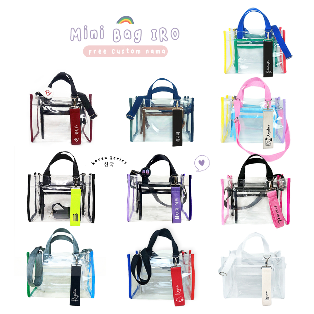 PVC MINIBAG IRO / SLING BAG (FREE CUSTOM NAMA) / SLINGBAG IMPORT / TAS JELLY / TAS SELEMPANG MIKA / TAS KONSER / TAS KOREA / TAS MIKA