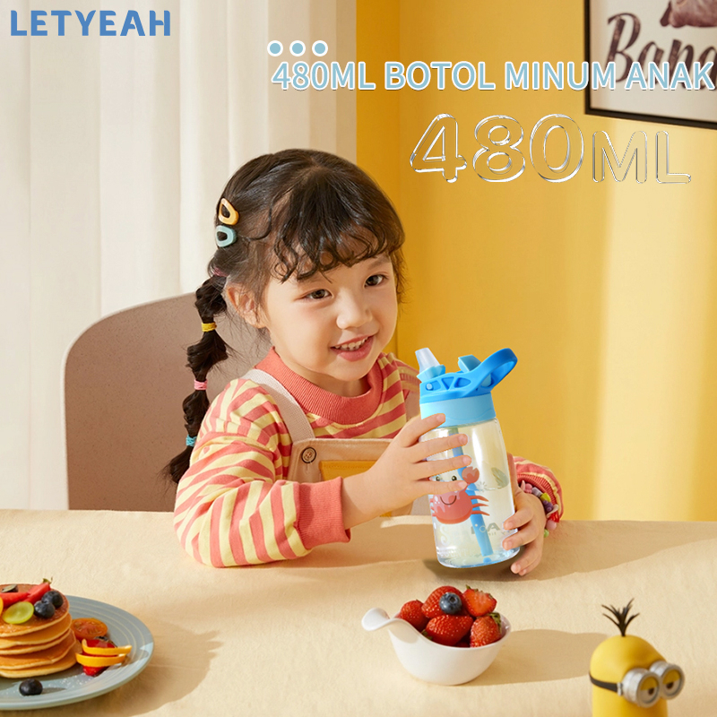 letyeah Botol air minum sedotan anak anti bocor /480ml tempat minum/Bpa free