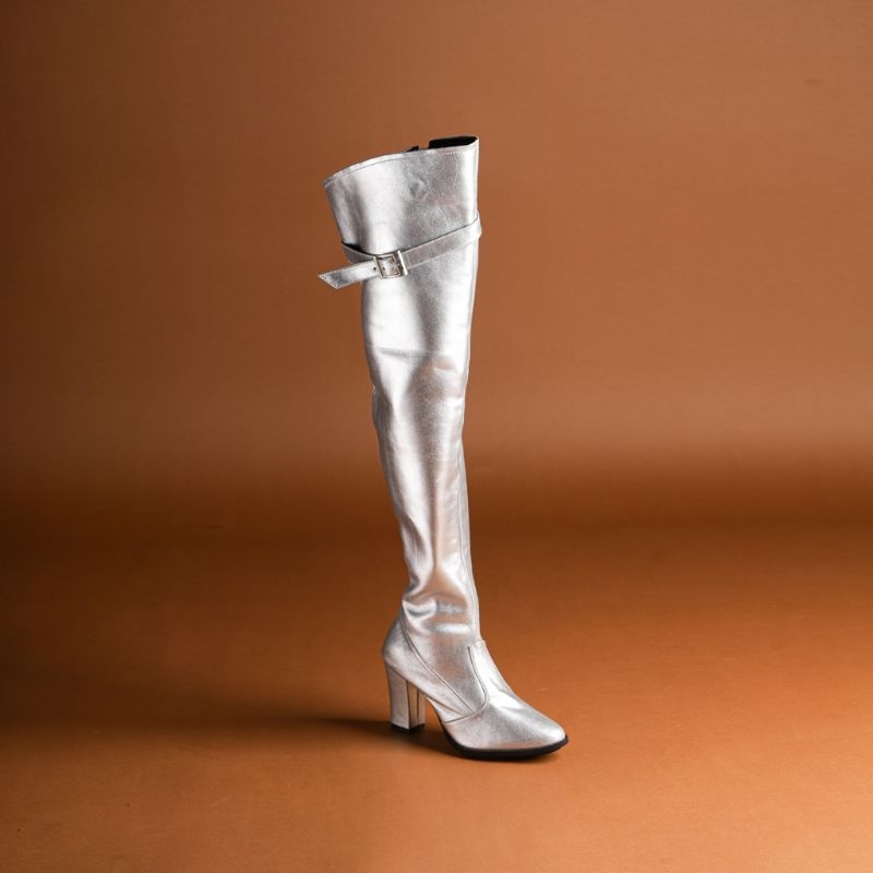 M&T Sepatu Boots Wanita Over Knee Crossover Strap Cow Leather