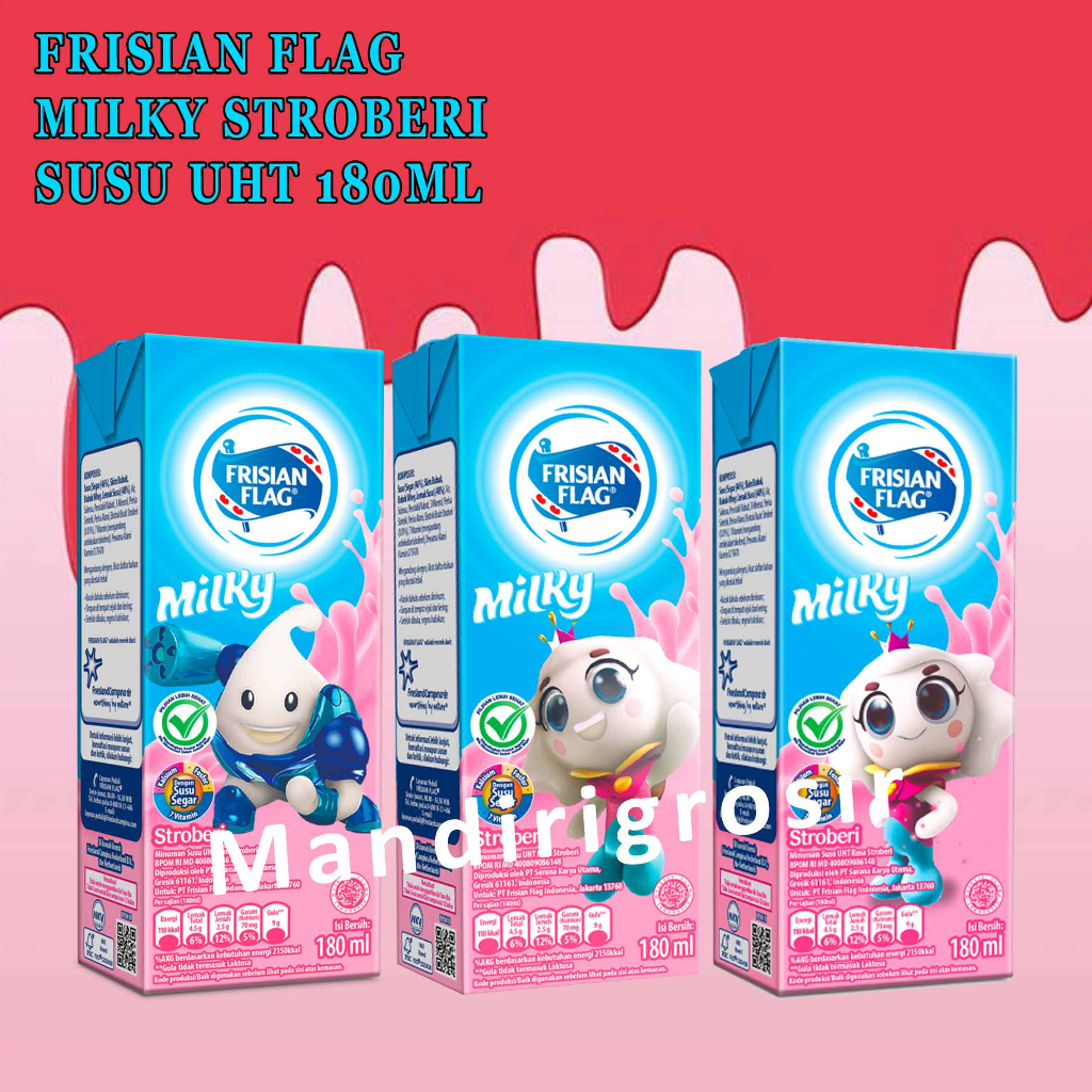 Susu* Frisian flag* Susu UHT* Rasa Strawberry* 180ml