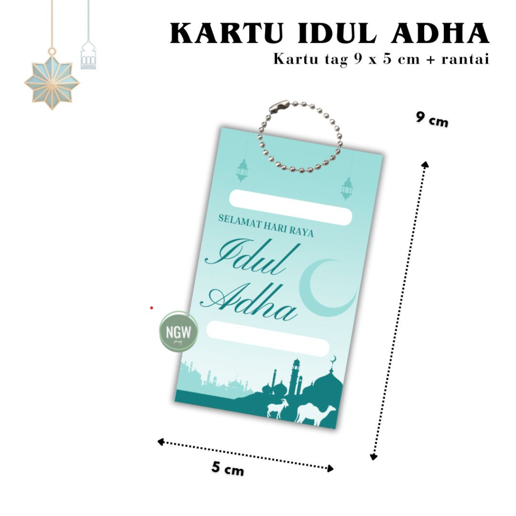 Kartu IDUL ADHA / EID ADHA ucapan tag hampers kado + rantai lengkap ecer