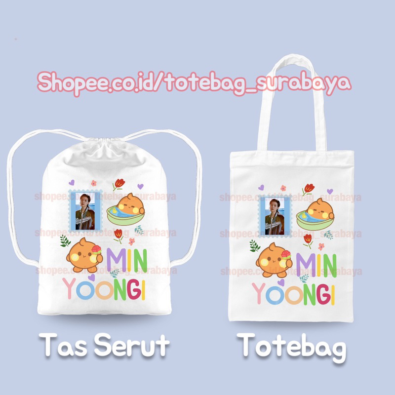 Tas Serut Kpop BTS String Bag Kanvas Totebag Tas Gendong Gambar Korea Tebal Premium Tote bag Lucu Korean Style Chibi Tas Kanvas Aesthetic Premium Tas Kekinian Totebag Cocok Sekolah kuliah Cute Cocok Pria Wanita