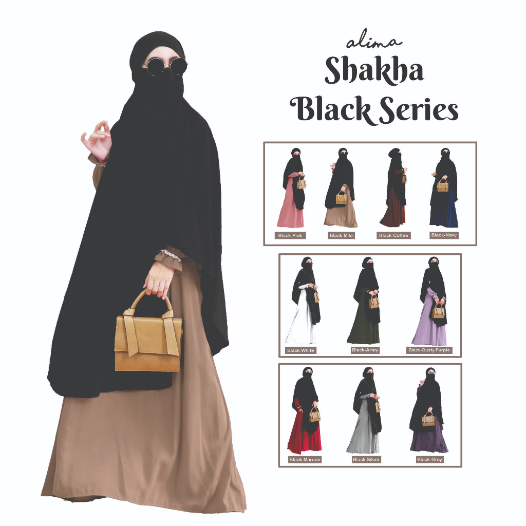 Gamis Set French Khimar Cadar Menyatu Anti Gerah Shakha Set BLACK SERIES