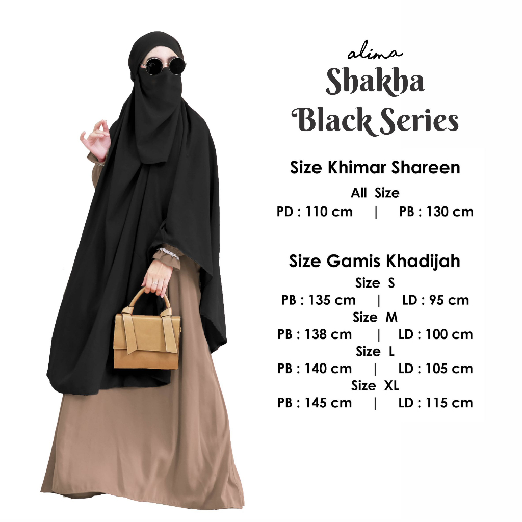 Gamis Set French Khimar Cadar Menyatu Anti Gerah Shakha Set BLACK SERIES