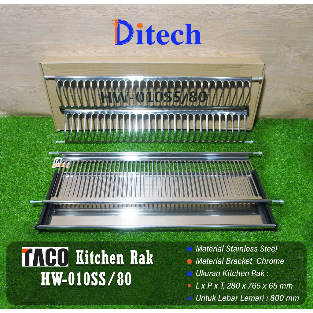 Rak Piring 80 Cm TACO HW-010SS Stainless Steel // Rak Piring Gantung Tatakan Lemari Kitchen Set 60-1