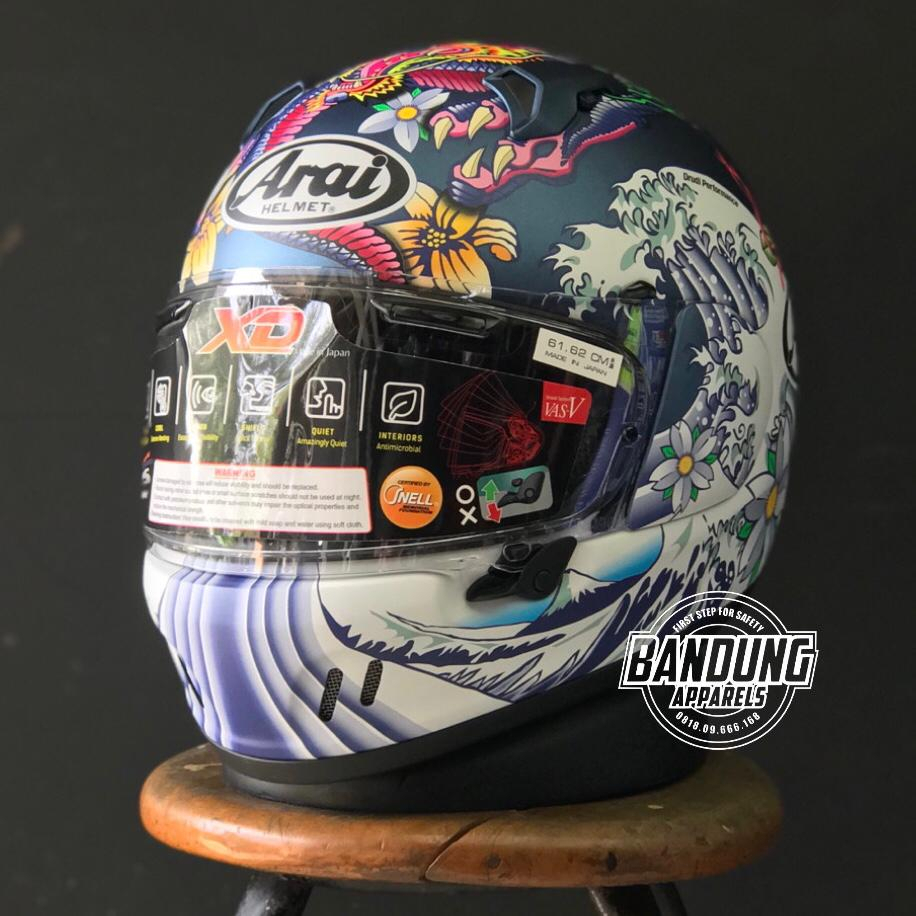Helm Full Face Arai XD Oriental Flat Blue Koi Dragon SNI Japan