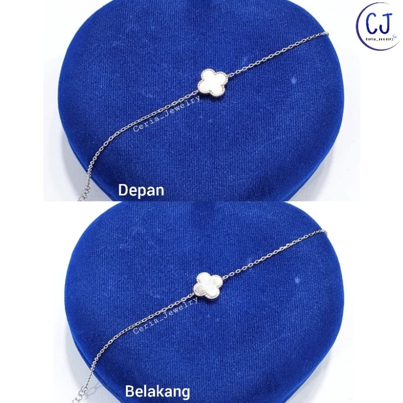 Gelang VanCleef/Clover Perak Asli Silver 925 Lapis Emas Putih Model VanCleef Putih  - Gelang Anti Karat