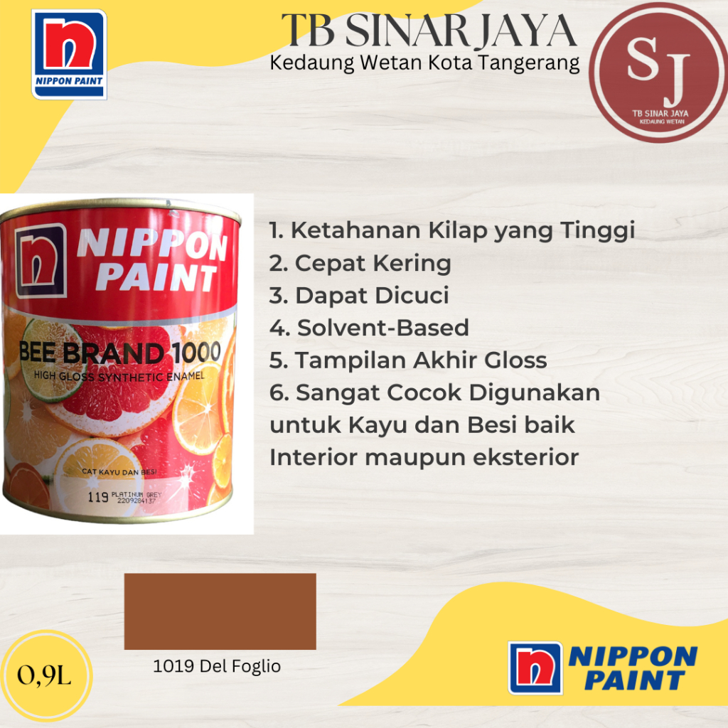 Cat Kayu Dan Besi BEE BRAND 1000 Nippon Paint 0.9L - 1019 Del Foglio
