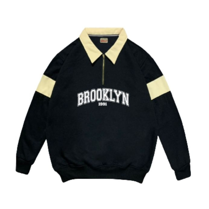 Jaket Rugby Half Zip BROOKLYN 1991 Pria dan Wanita | Sweater Rugby Combinasi Warna Premium