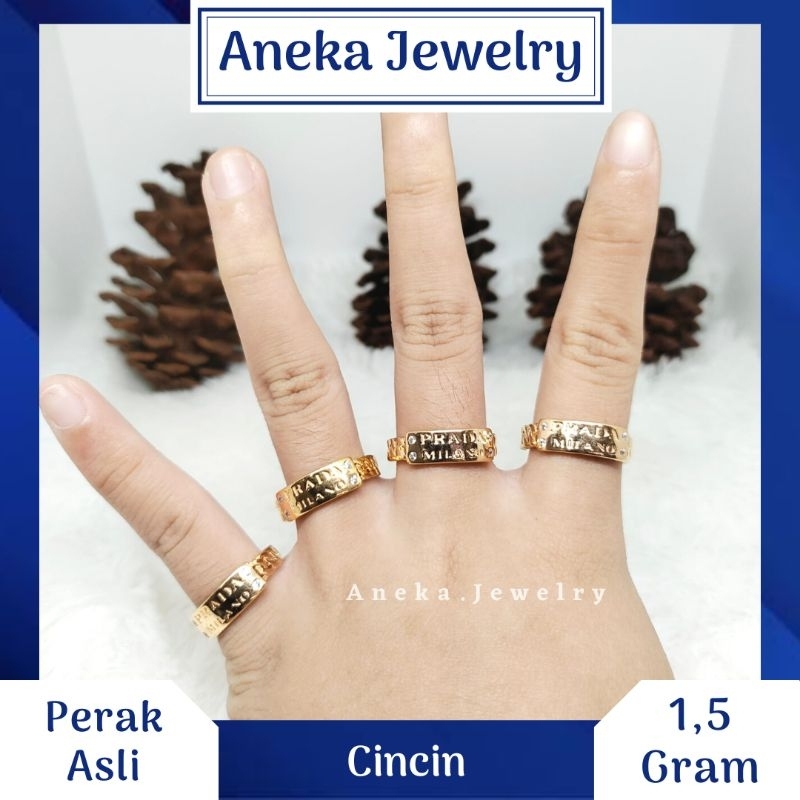 Cincin Stang Plat Ukir, Perak 925, Sepuh Emas Kuning