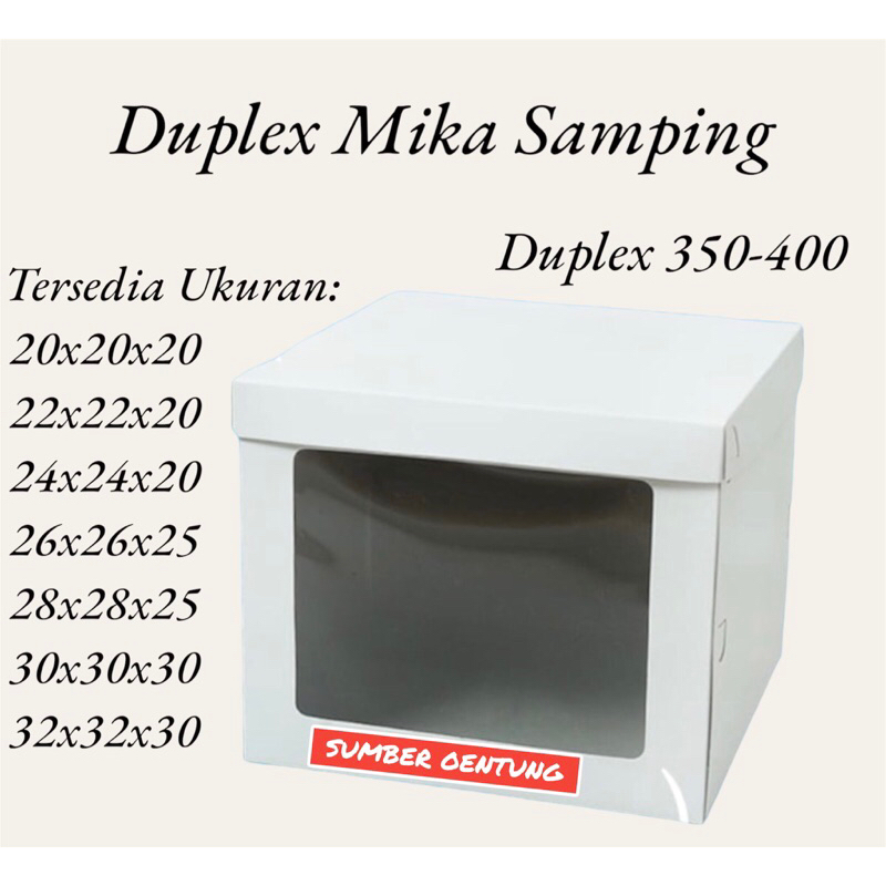 

DUS DUPLEX PUTIH MIKA SAMPING SOUVENIR KARTON BOX KOTAK HAMPERS KUE