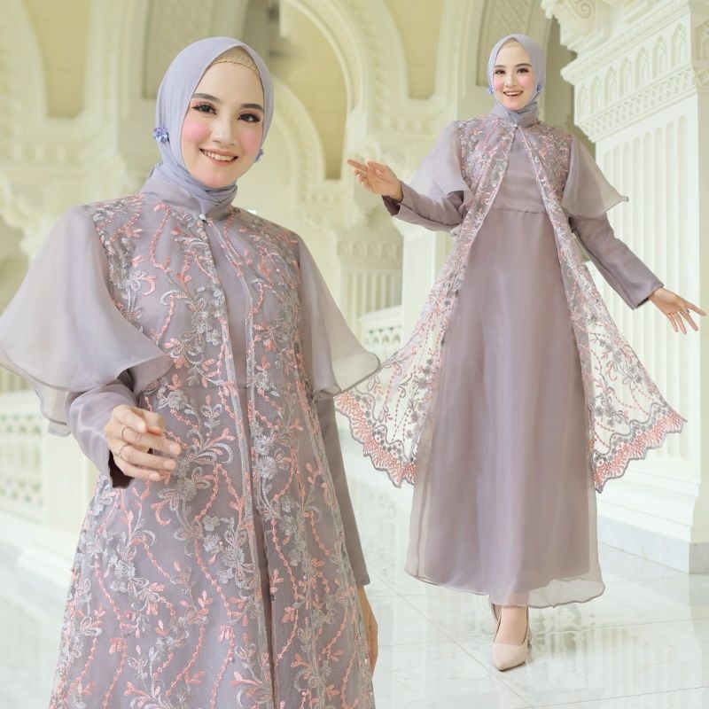 MAXY CARDI GWENITA, ORGANZA VELVET, GAMIS HIJAB MUSLIM, MAXY DRESS