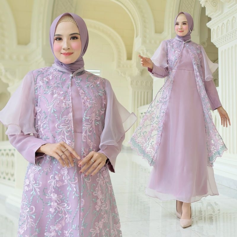 MAXY CARDI GWENITA, ORGANZA VELVET, GAMIS HIJAB MUSLIM, MAXY DRESS