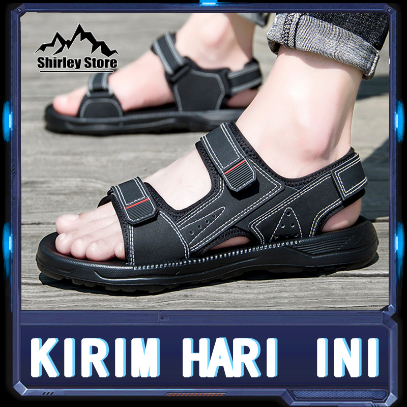 2023 Baru ✅Sandal Pria✨Sendal Gunung Pria✨Sandal Kulit✨Size 39--43✨Tahan Air Non-Slip✨Sol Karet✨Hitam-OS98