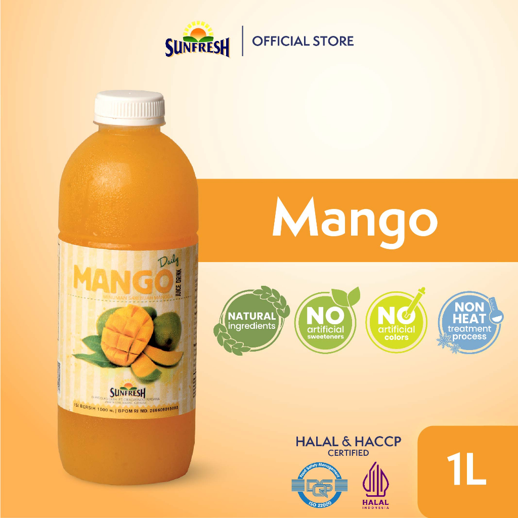 

Sunfresh Daily Mango Juice 1 Liter Mengandung Vitamin C & A - Jus Buah Mangga Asli