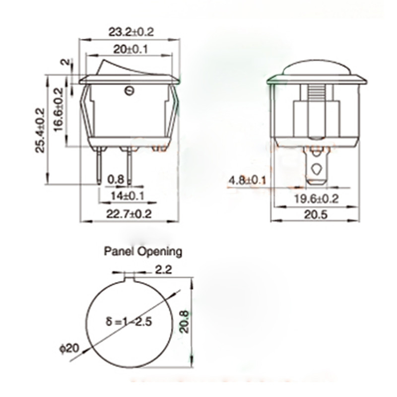 Saklar Panel Bulat On-Off AC/DC High Power Max 10A Rocker Switch 2 Pin