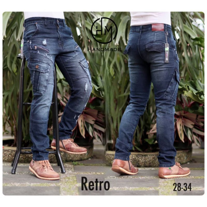 Celana Jeans Pria Cargo Bikers Retro Terbaru