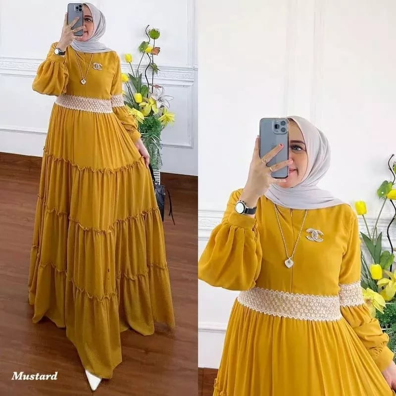 Baju Gamis Melia Dress Gamis Renda Dress Pesta Wanita Gamis Jumbo Dress Kekinian Gamis Busui Ceruty Babydoll Full Furing