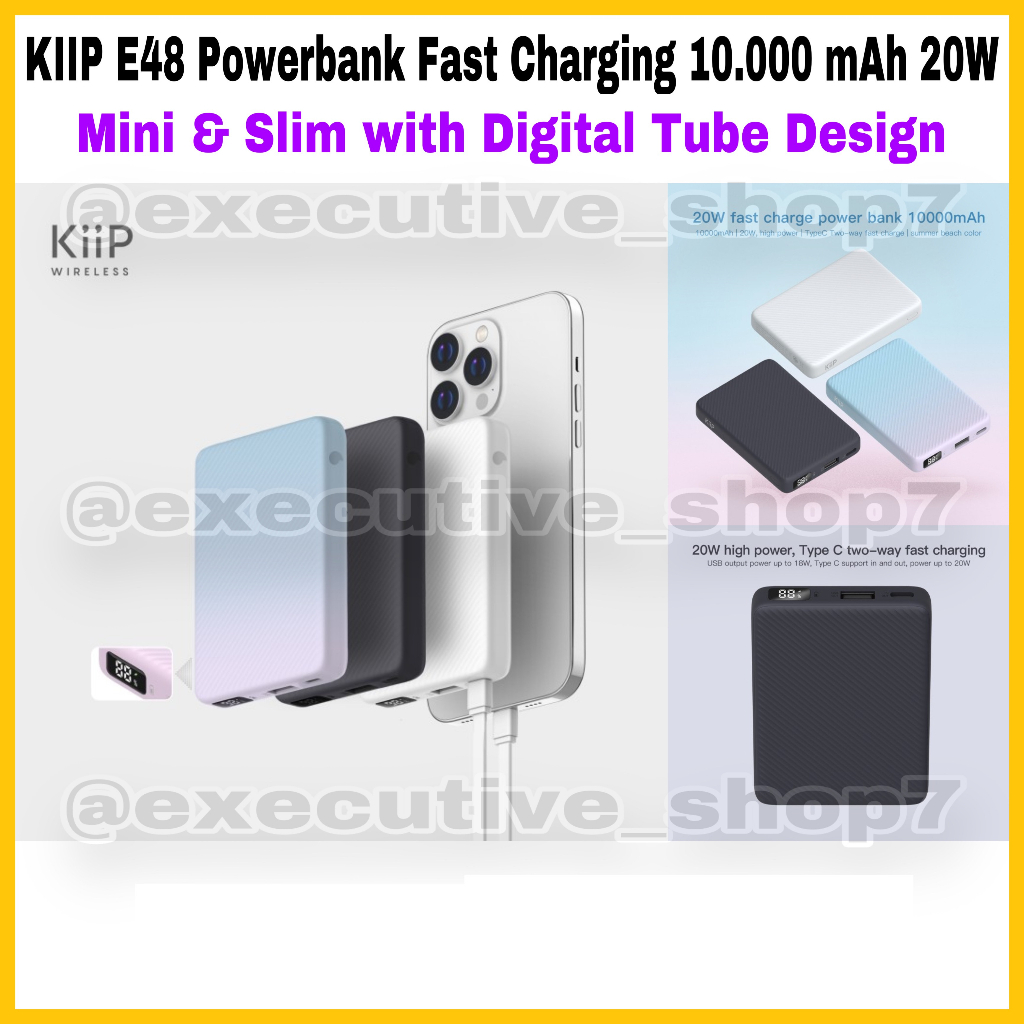 KIIP E48 Powerbank Fast Charging 10.000 mAh 20W - Mini &amp; Slim with Digital Tube Design - Garansi Resmi 1 Tahun