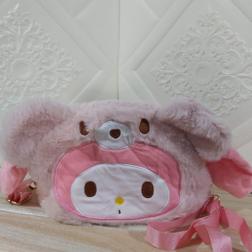 Tas Boneka Cartoon Kuromi My Melody Cinnamoroll Bahan Plush Model Selempang dan Ransel