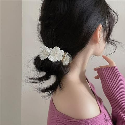 Jepit Rambut Korea Jedai Wanita Fashion Elegan Dua Bunga Camellia High Quality Import 8CM