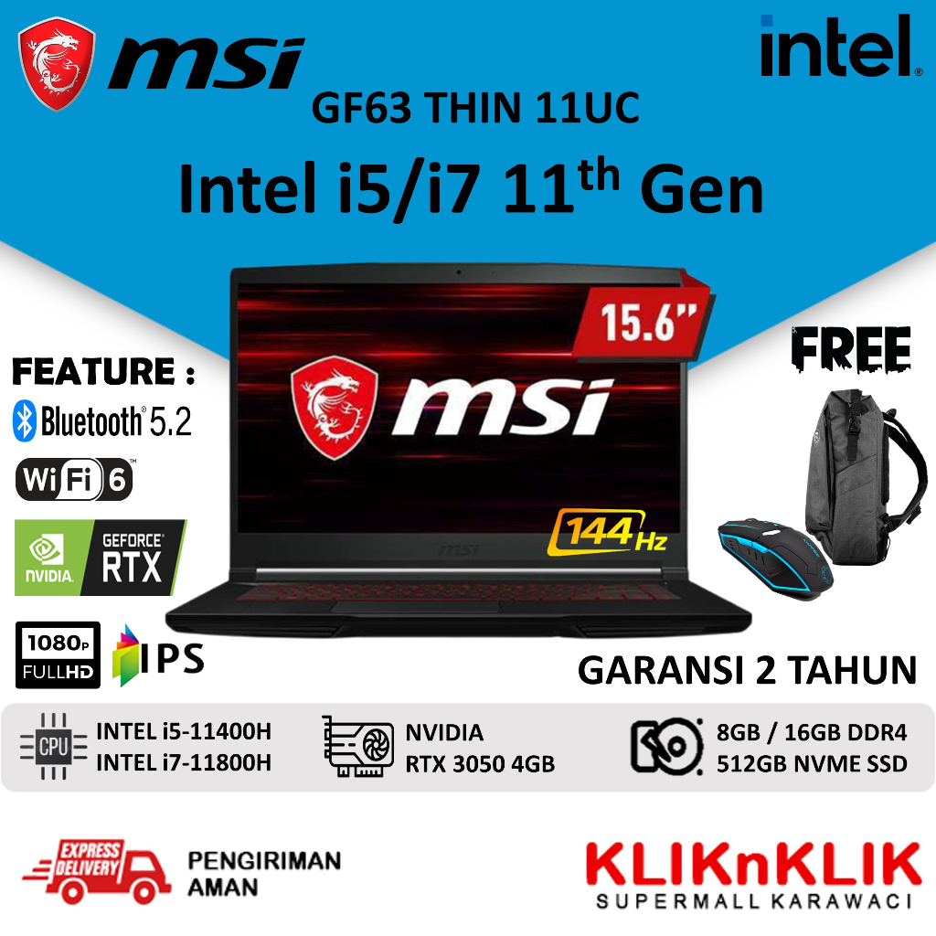 LAPTOP GAMING BARU MSI GF65 THIN I5 10500H RAM 16GB SSD 1TB RTX 3060 IPS 144HZ WINDOWS 10